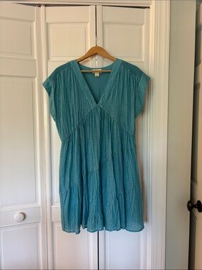 Teal V-Neck Crinkled Summer Dress